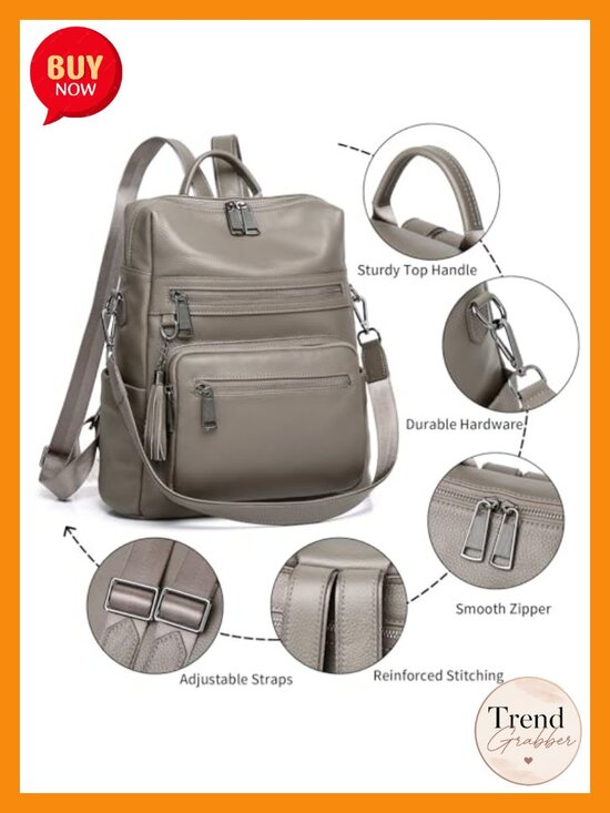 Genuine Leather Fashion Backpack Purse for Women, Convertible Shoulder Bag, main image 5